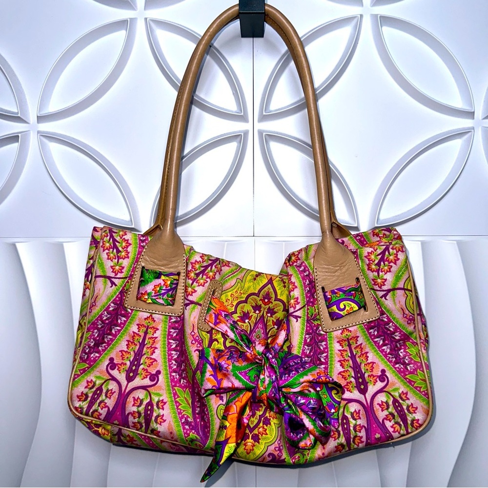 ECHO Leather Silk Cotton Shoulder Bag